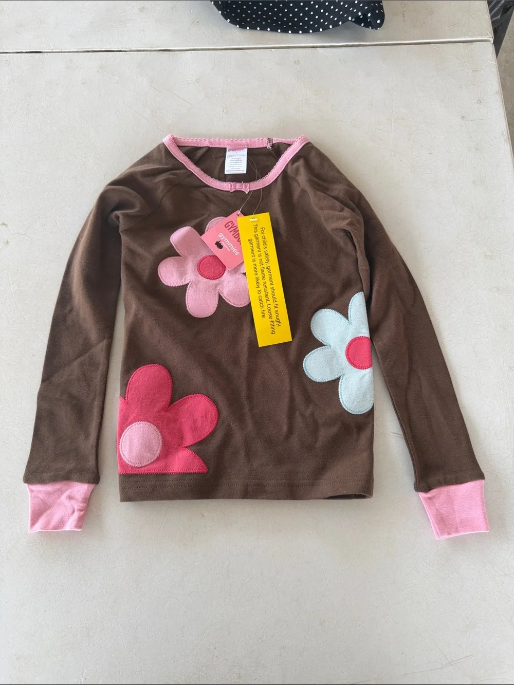 NWT Gymboree Long-Sleeve Pajama Top with Pink and Light Blue Flower Appliqués